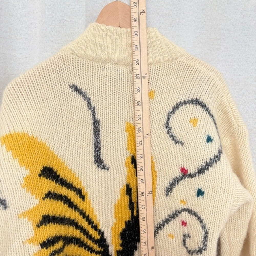 Vtg RARE UNO & UNA Butterfly Knit Cardigan Sweater Cream Wool Blend - Picture 9 of 11